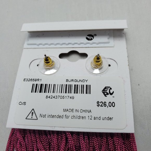 AQUA BURGUNDY FRINGE TASSEL PIERCED EARRING GOLD TOP - Picture 6 of 6